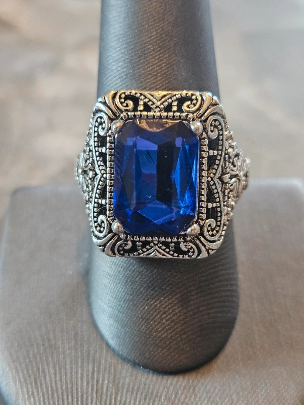 Vintage-Style Blue Stone Filigree Statement Ring